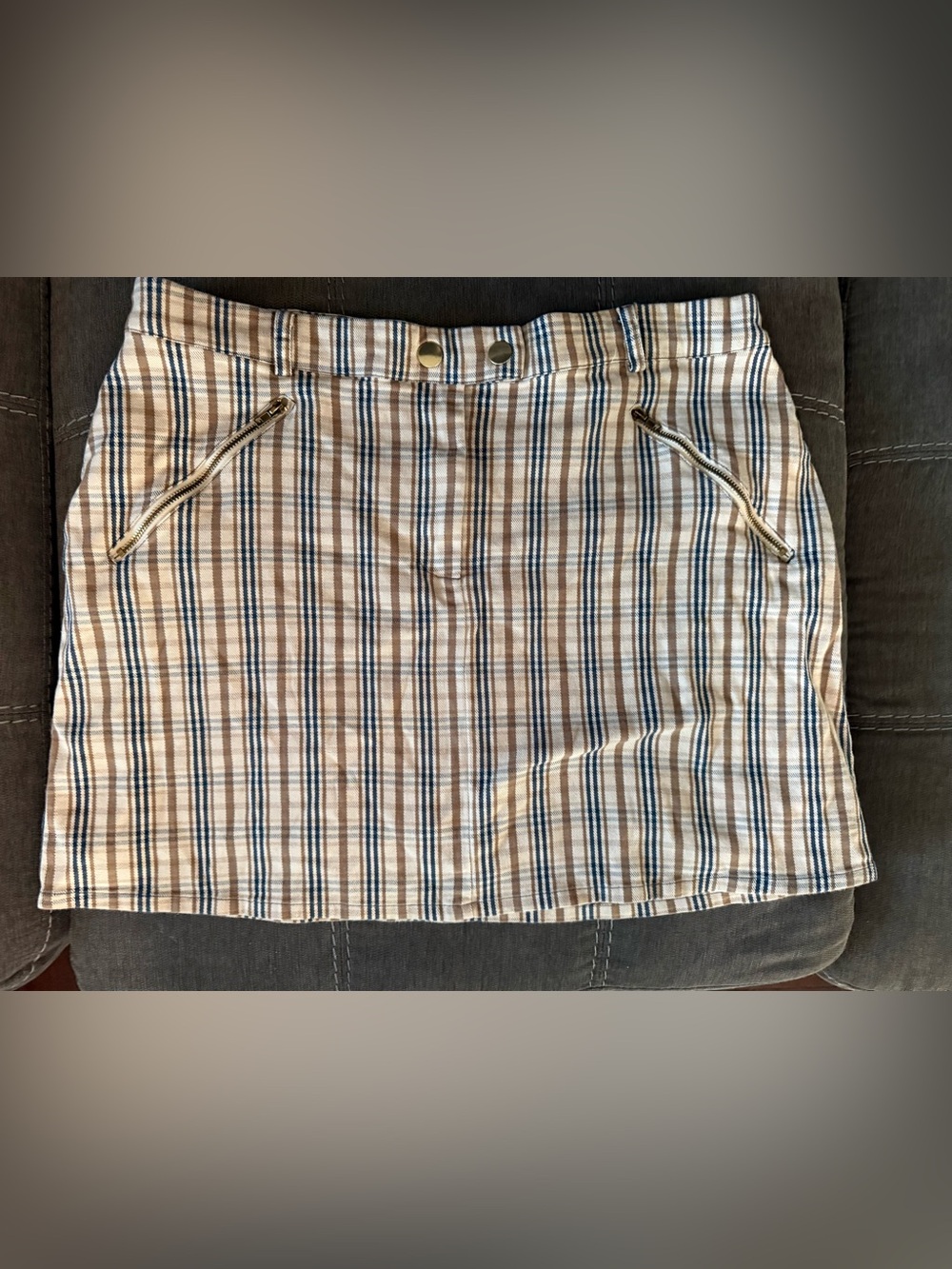 Women’s Beige and Navy Plaid Pants - Classic Casual Style
